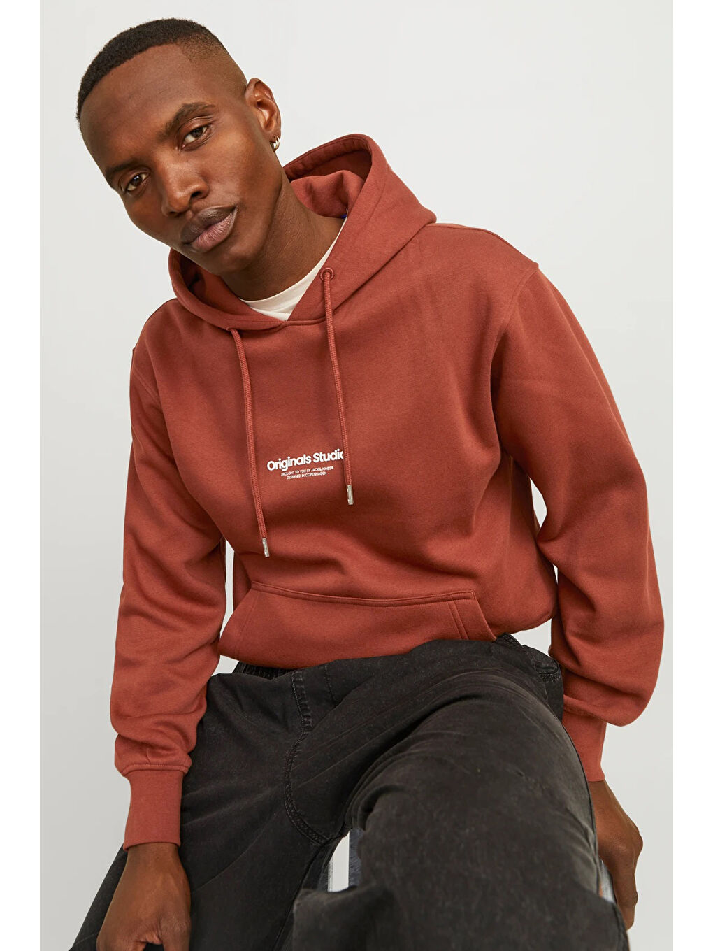 Jack & Jones Turuncu Jorvesterbro Pamuklu Kapüşonlu Relaxed Fit Erkek Sweat 12241687 - 1