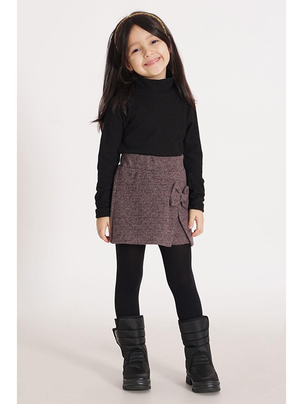 Fiyonk Detaylı Pembe Renk Kız Çocuk Etekli Takım-2