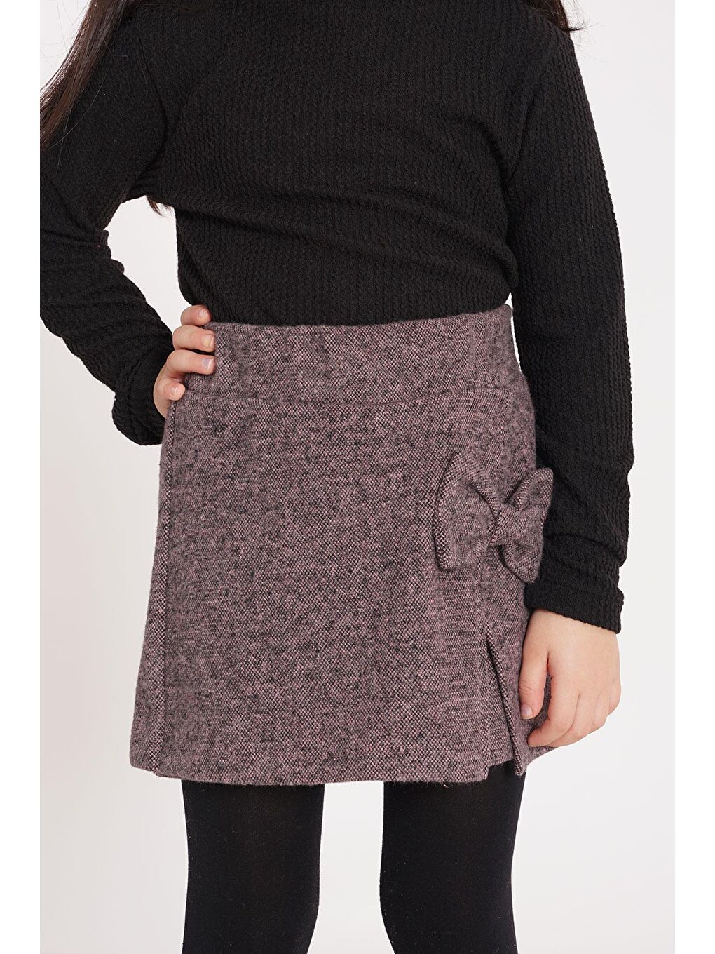 Fiyonk Detaylı Pembe Renk Kız Çocuk Etekli Takım-3