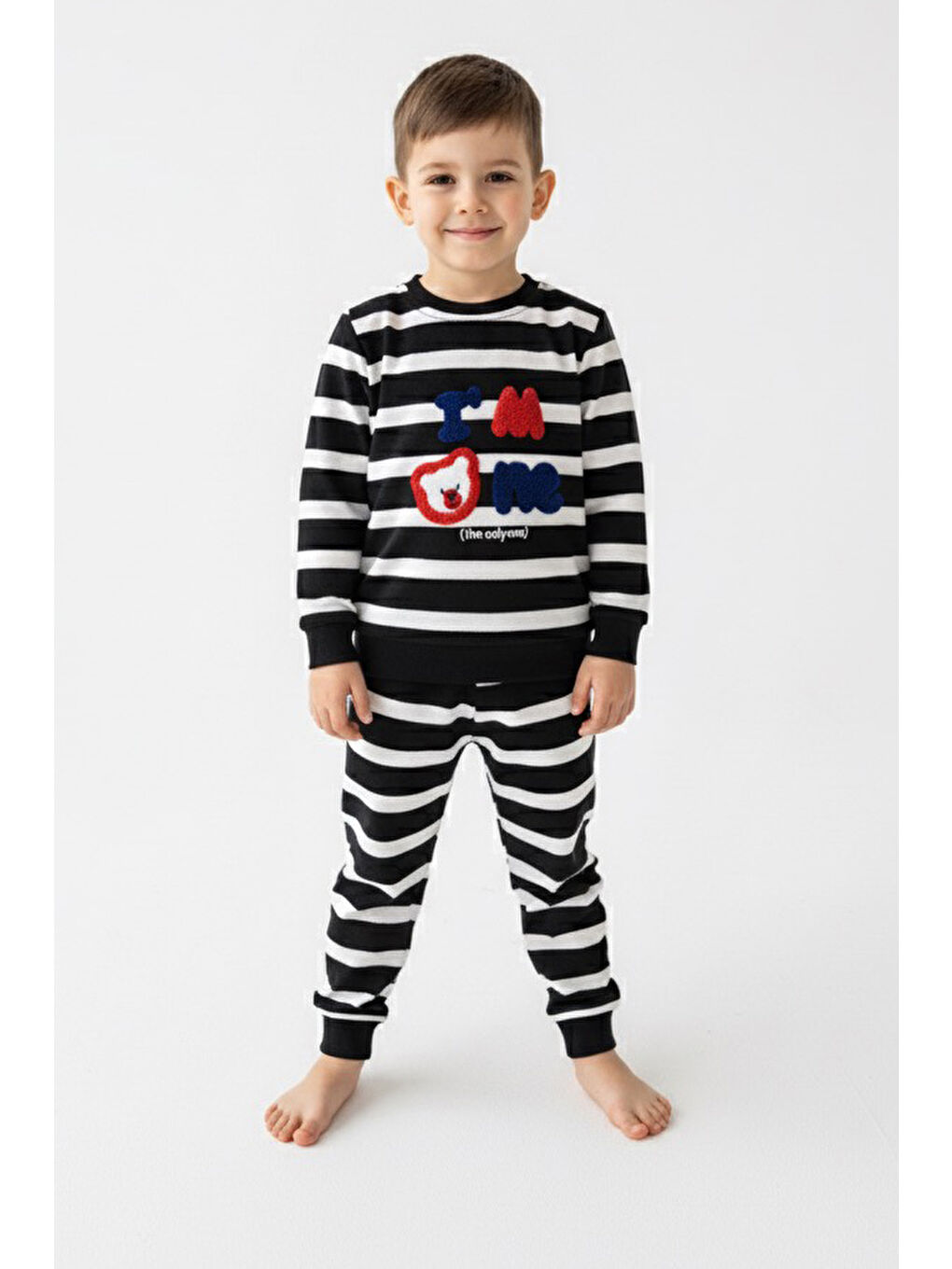 Kız Çocuk Siyah Çizgili Nakışlı İki İplik İkili Takım - 27977-SIYAH