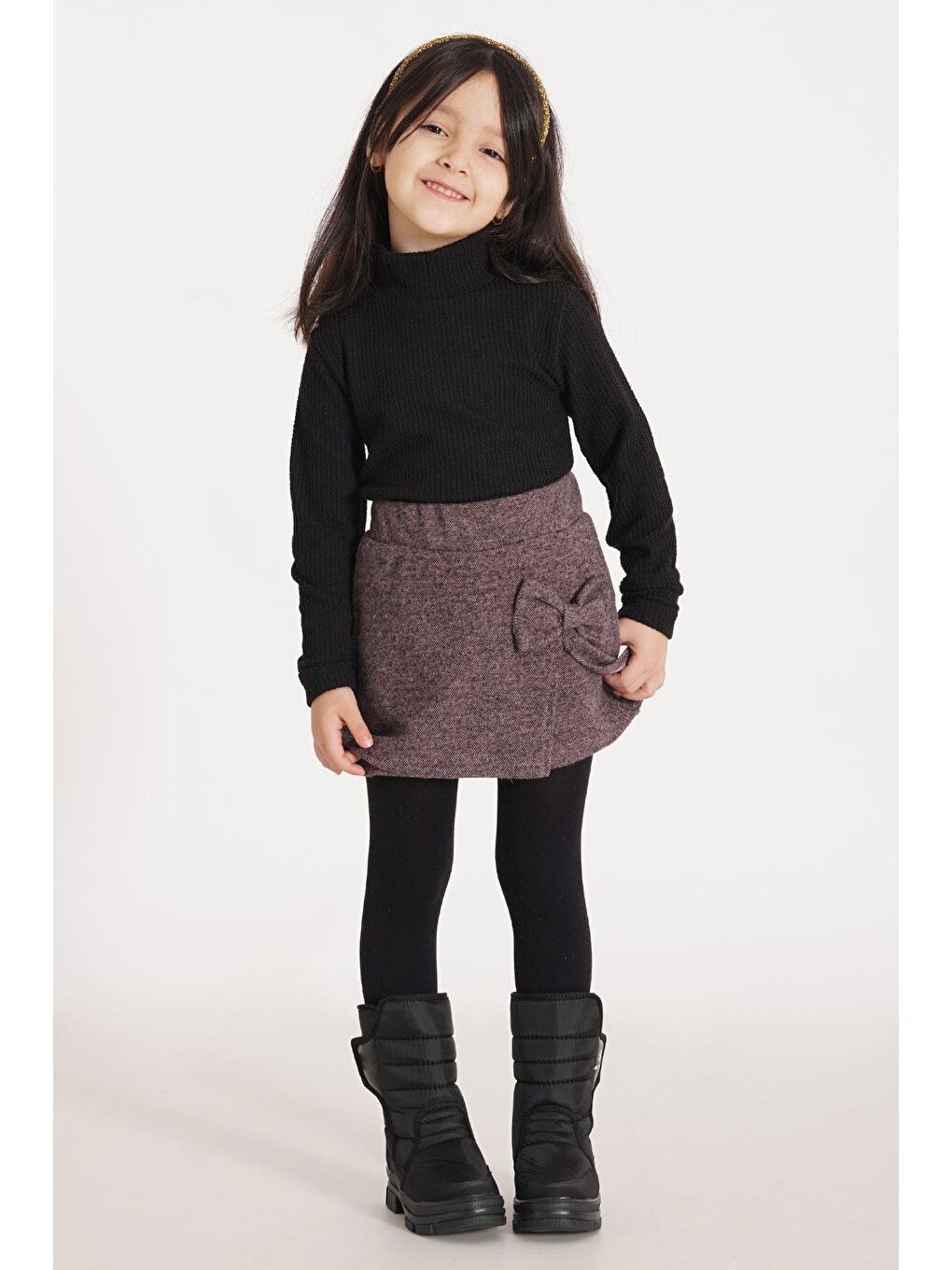 Fiyonk Detaylı Pembe Renk Kız Çocuk Etekli Takım-5