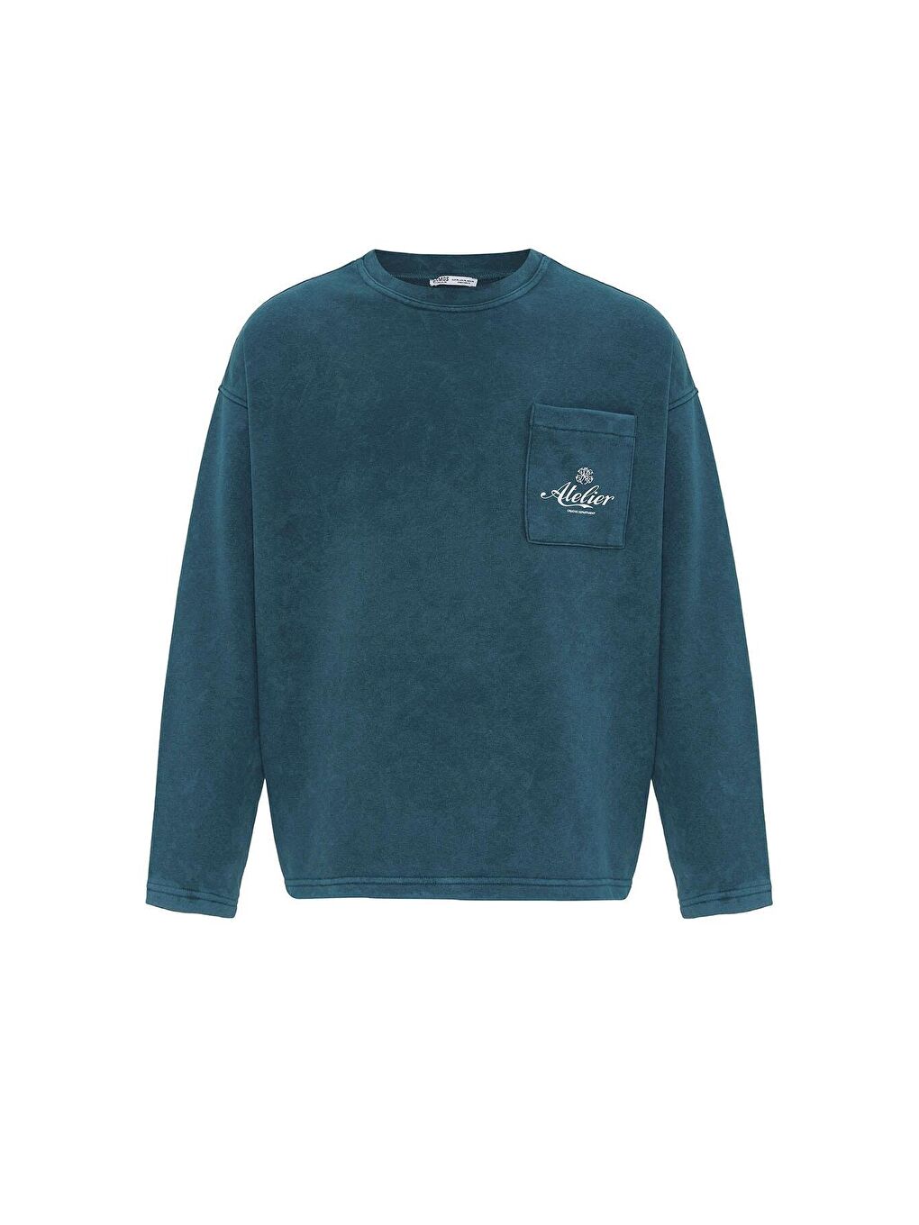 Yıkamalı Oversize Cep Detaylı Sweatshirt Petrol-1