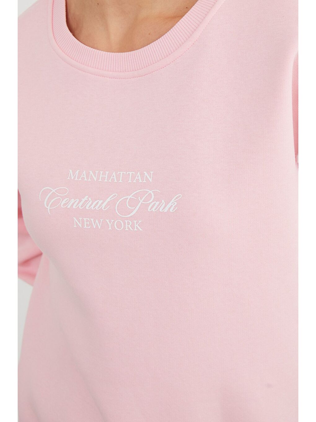 Pembe 3 İplik Manhattan Baskılı Bisiklet Yaka Sweatshirt-4