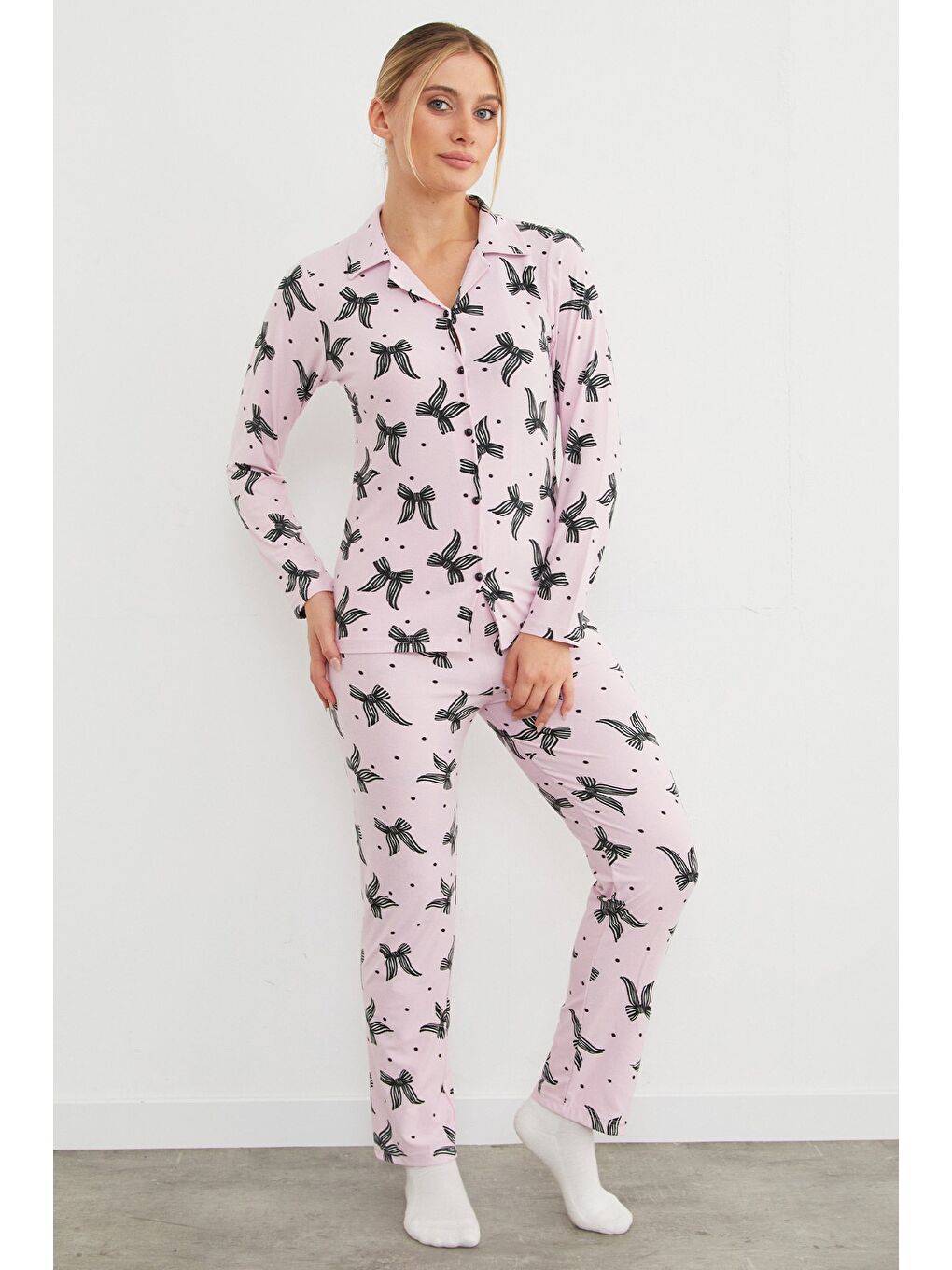 Pembe Çizgili Süet Pijama Takımı-2