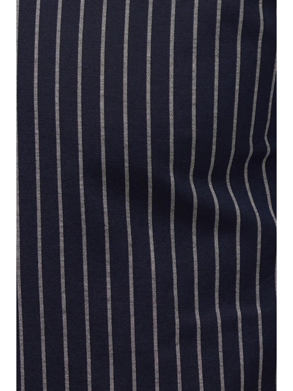 Lacivert Slim Fit Uzun Kollu Düğmeli Yaka Pamuklu Kolay Ütü Çizgili Erkek Gömlek-4