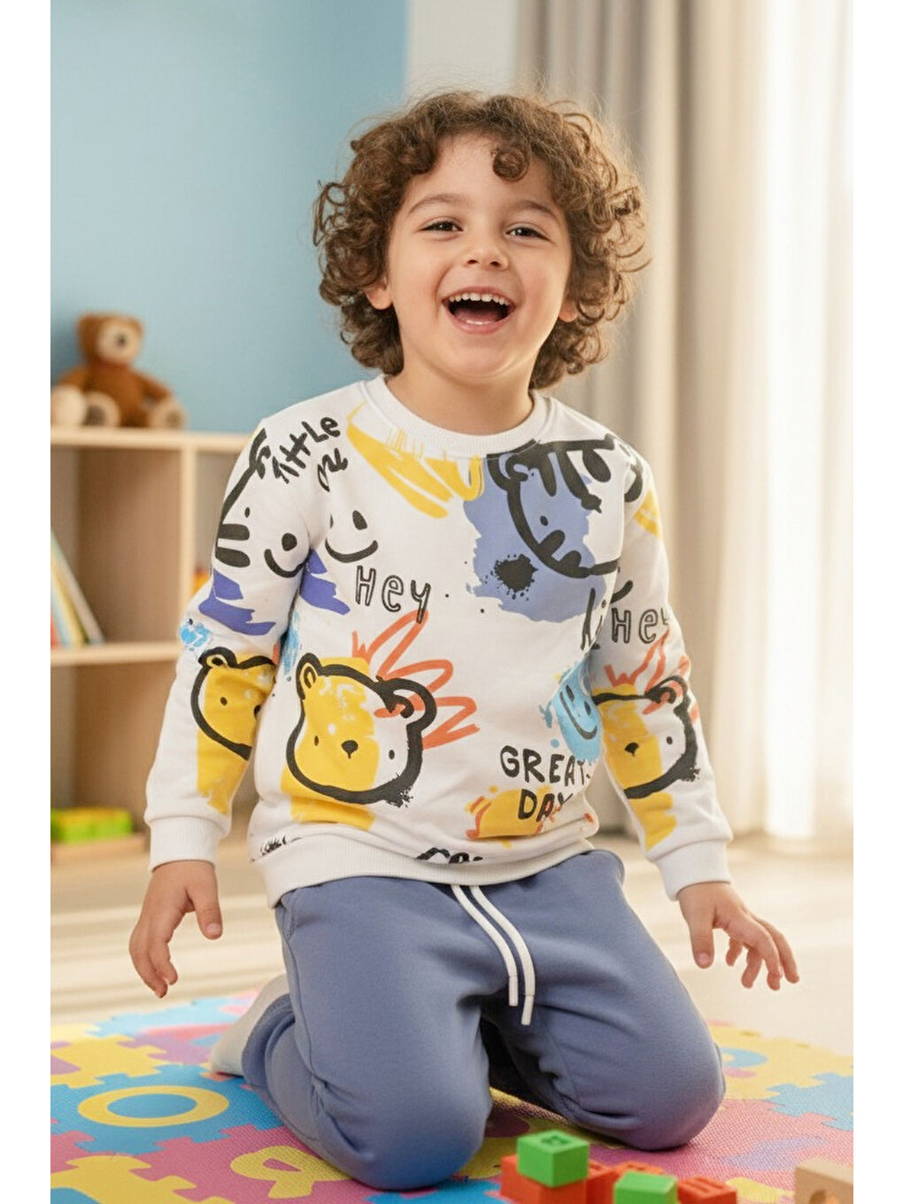 Erkek Çocuk Gri Baskılı İkili Takım - 27960-GRI-1