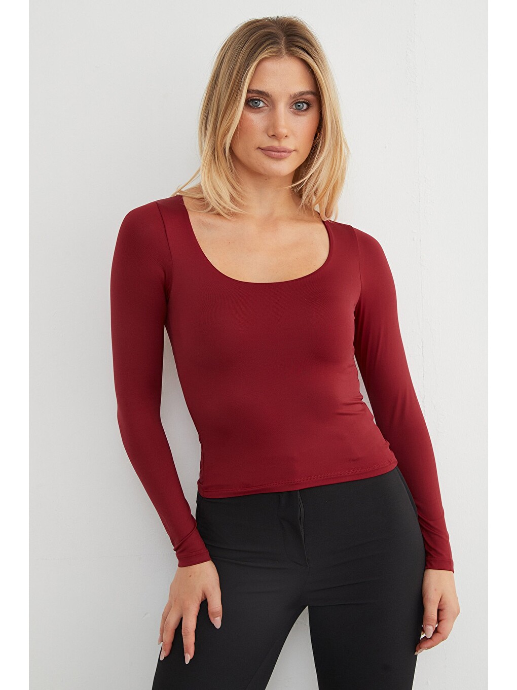 Bordo Basic Kare Yaka Bluz