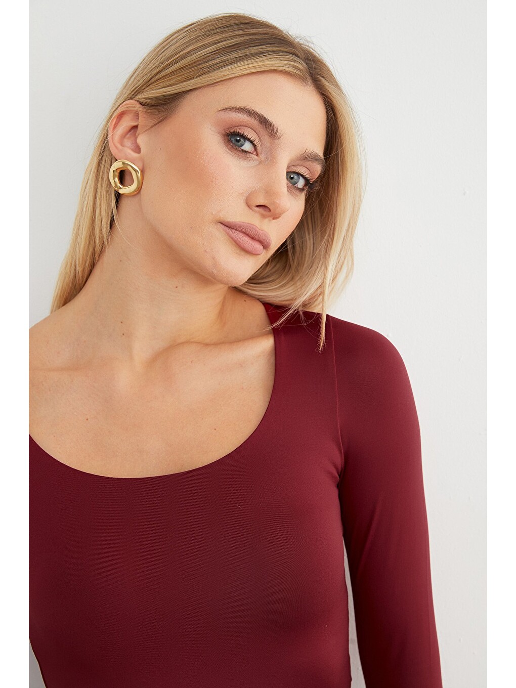 Bordo Basic Kare Yaka Bluz-1