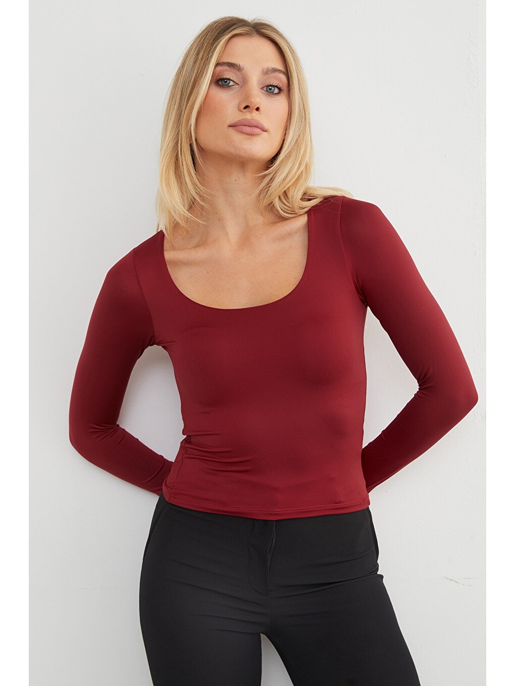 Bordo Basic Kare Yaka Bluz-2