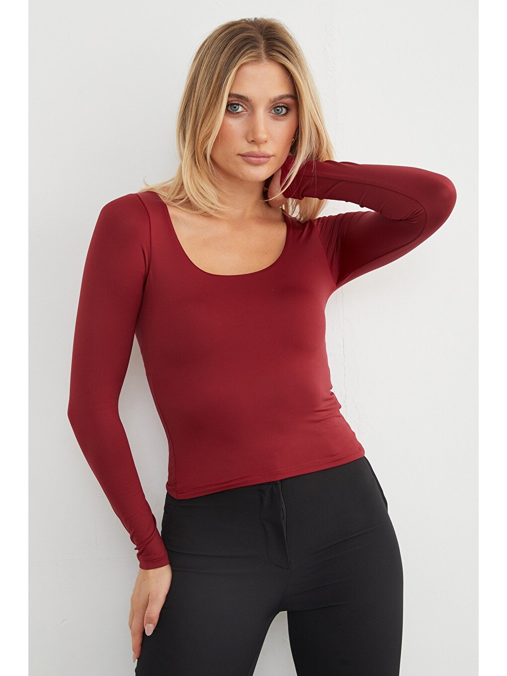 Bordo Basic Kare Yaka Bluz-3
