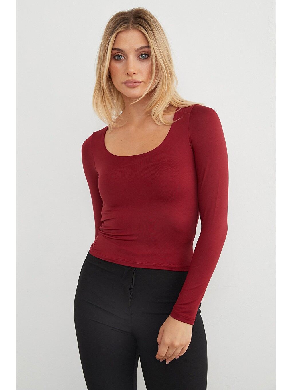 Bordo Basic Kare Yaka Bluz-4