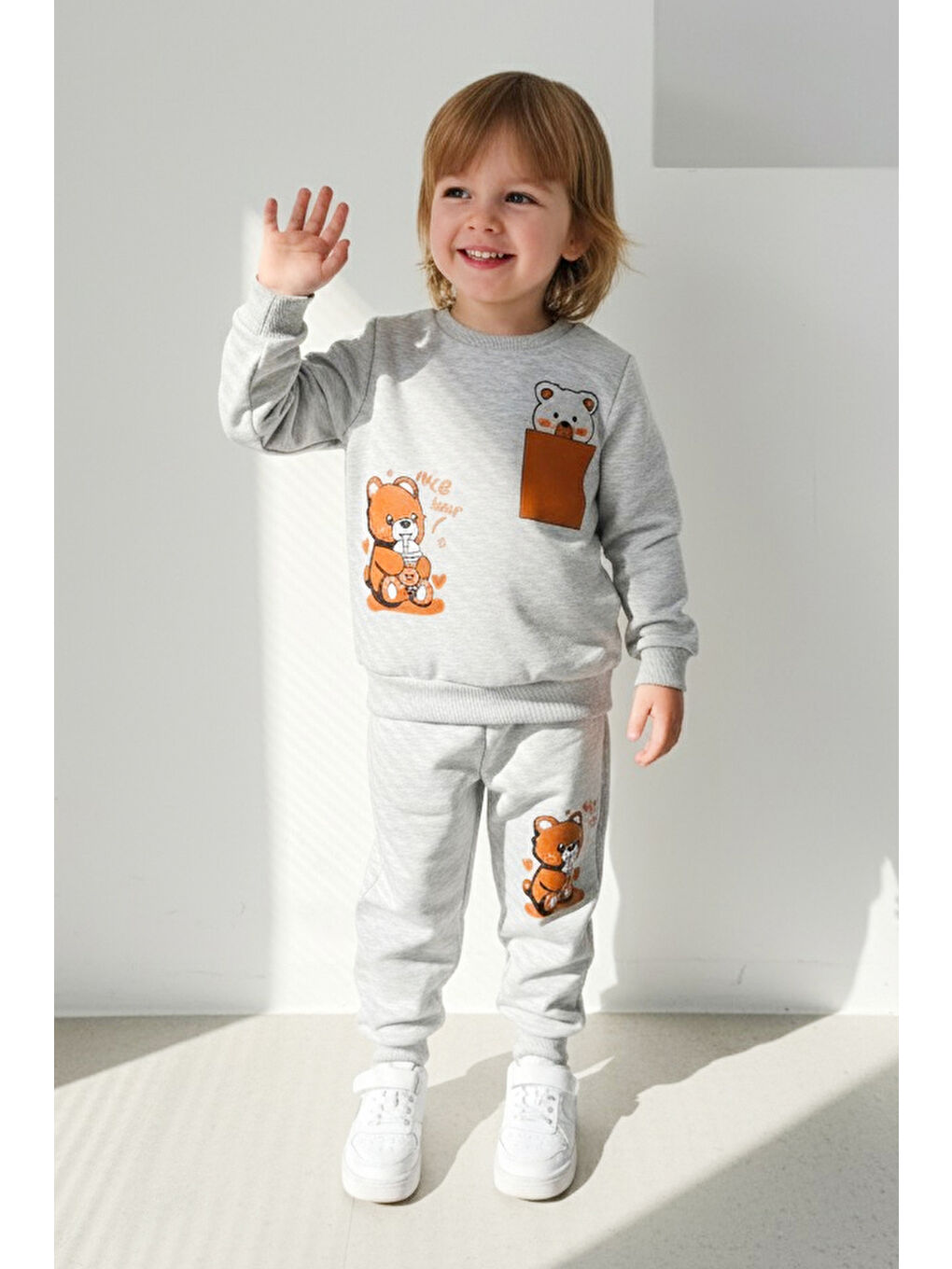 Erkek Çocuk Gri Baskılı İki İplik İkili Takım - 27968-GRI