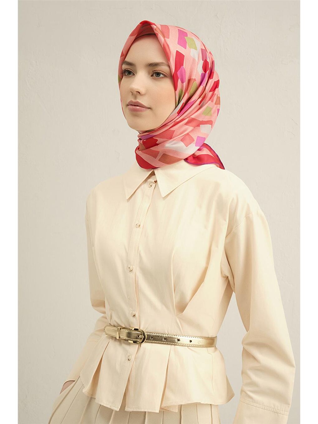 Karışık Klasik Desenli Saf İpek Twill Eşarp 9341 51-1