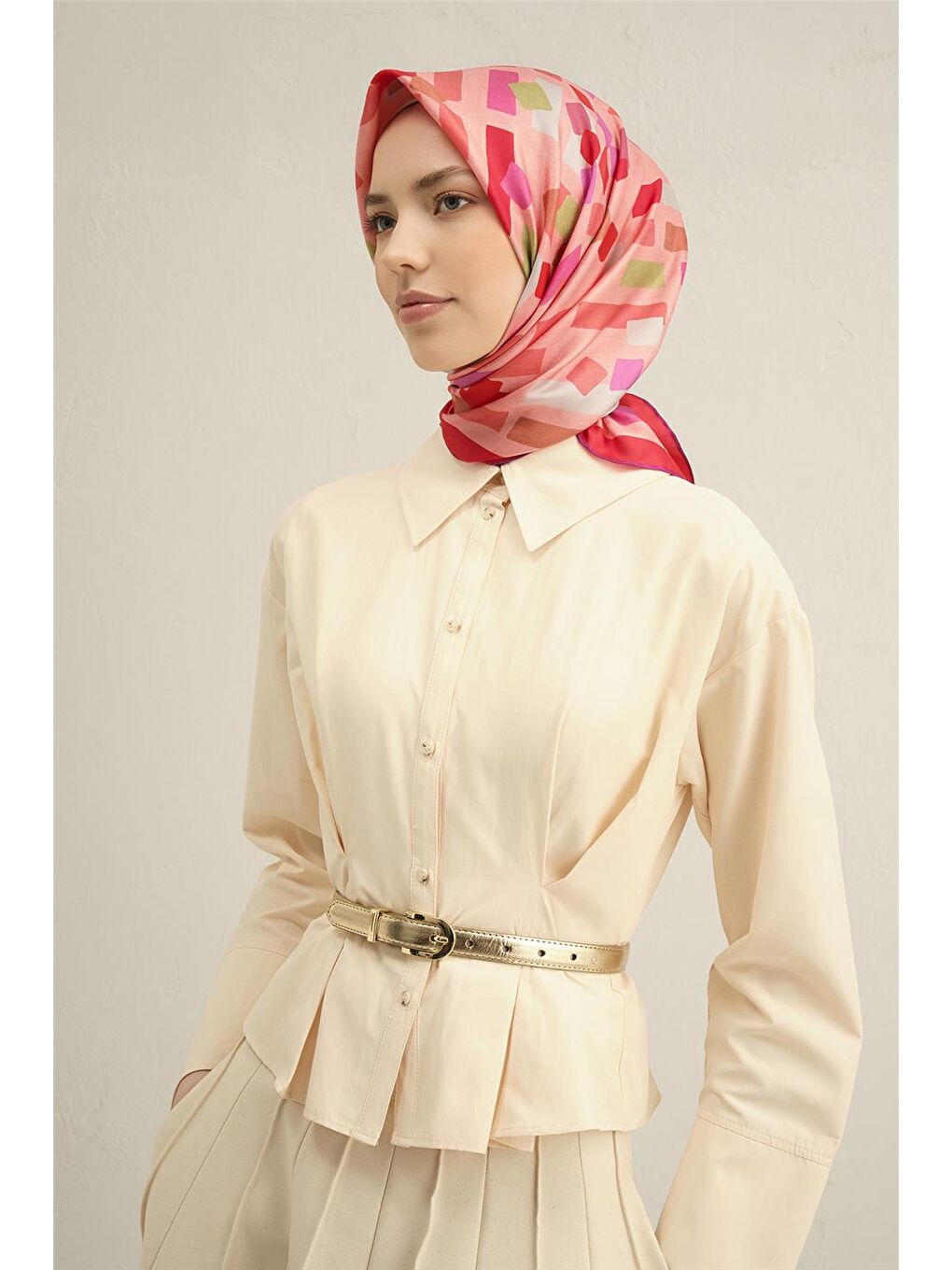 Karışık Klasik Desenli Saf İpek Twill Eşarp 9341 51-2