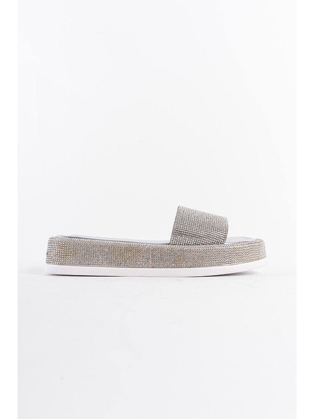 Gri Dolgu Topuklu Taşlı Kadın Terlik-1