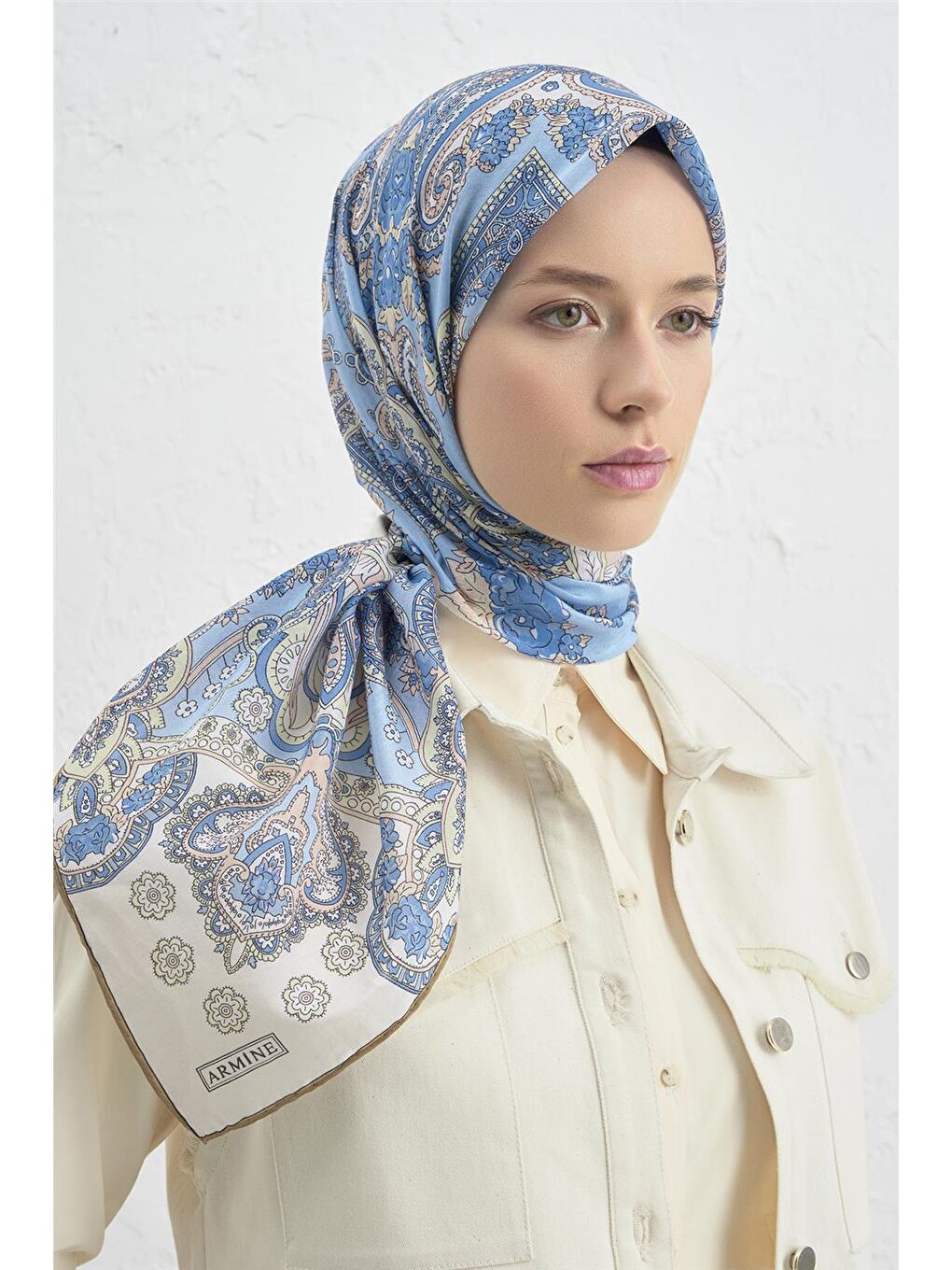Mavi Çiçek Eşarp 48 36-2