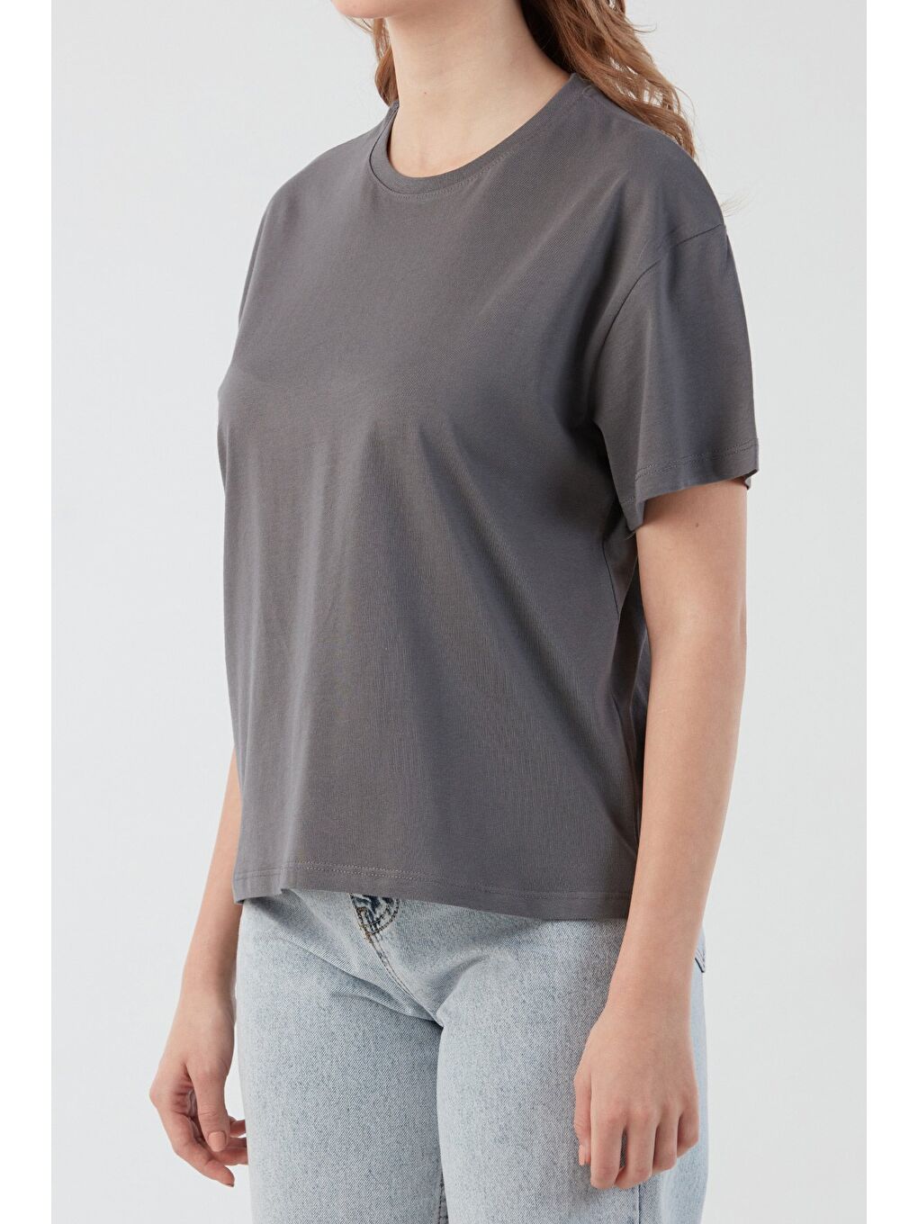 Antrasit Arkası Yazı Baskılı Bisiklet Yaka Tişört-4