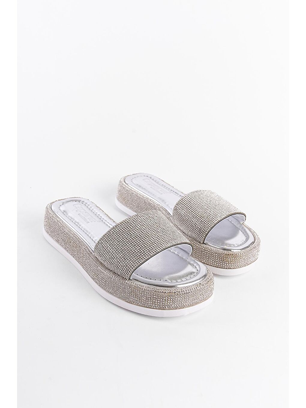 Gri Dolgu Topuklu Taşlı Kadın Terlik-4