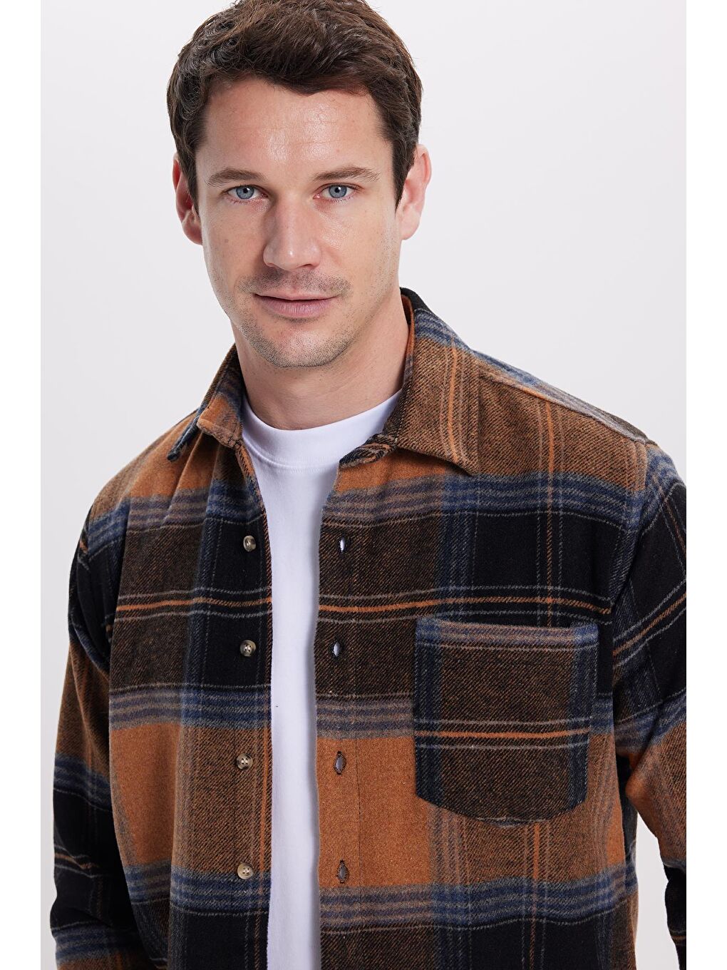 Kahverengi Erkek Regular Fit Rahat Kesim Kışlık Kareli Oduncu Gömlek-1