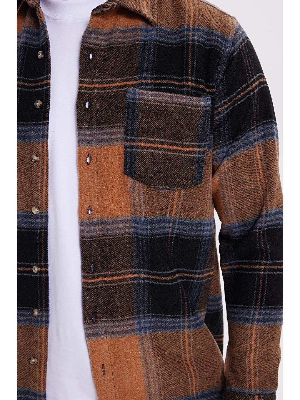 Kahverengi Erkek Regular Fit Rahat Kesim Kışlık Kareli Oduncu Gömlek-2
