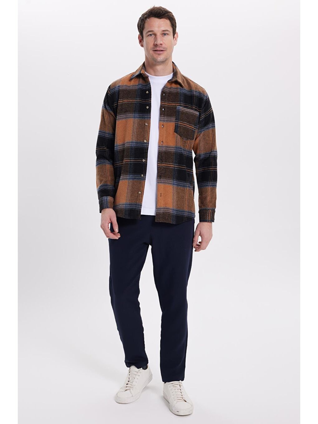 Kahverengi Erkek Regular Fit Rahat Kesim Kışlık Kareli Oduncu Gömlek-3