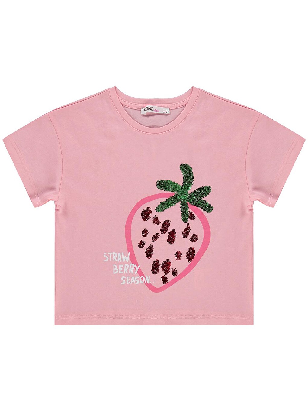 Pembe Girls Çilek Desenli 2-5 Yaş Tişört - Pudra