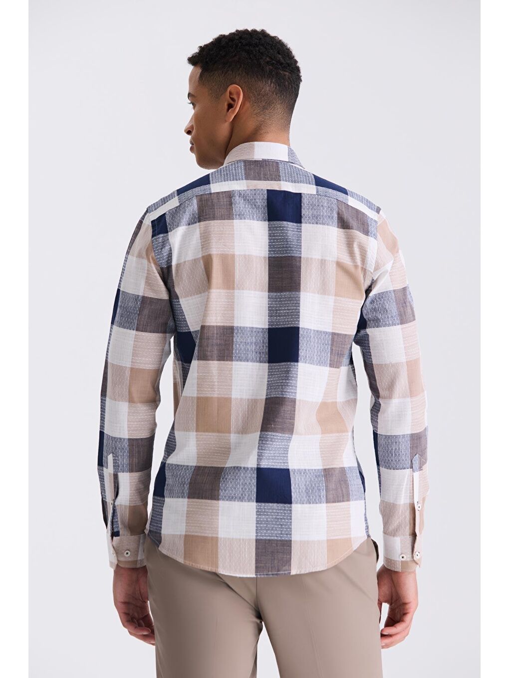Kahverengi Kahve Slim Fit Kareli %100 Pamuk Gömlek-3
