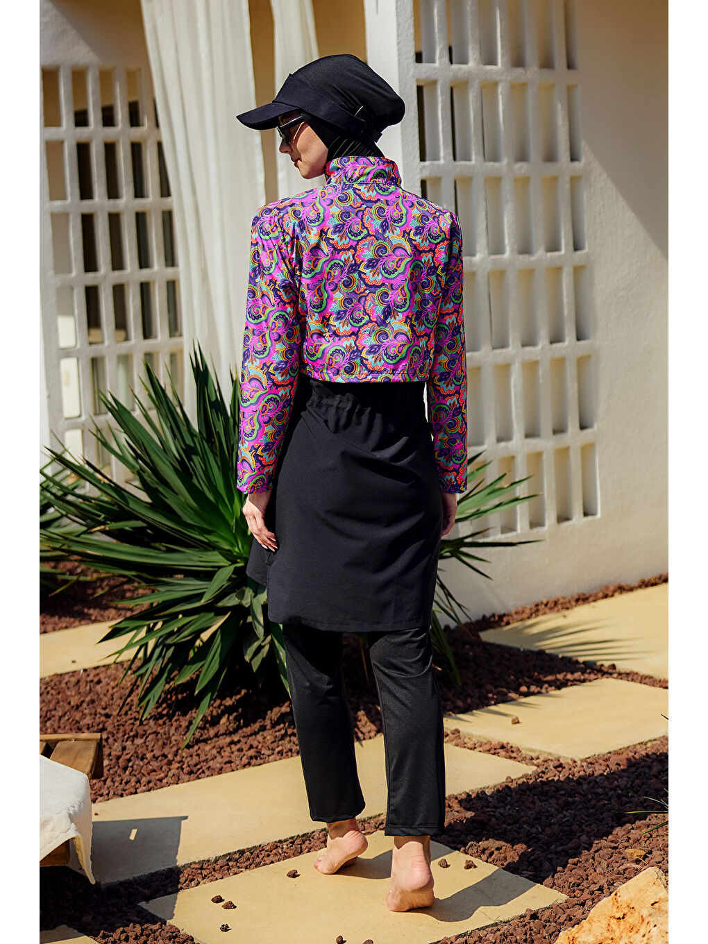 Önü Kapaklı Tam Kapalı Tesettür Mayo Siyah R5200-4