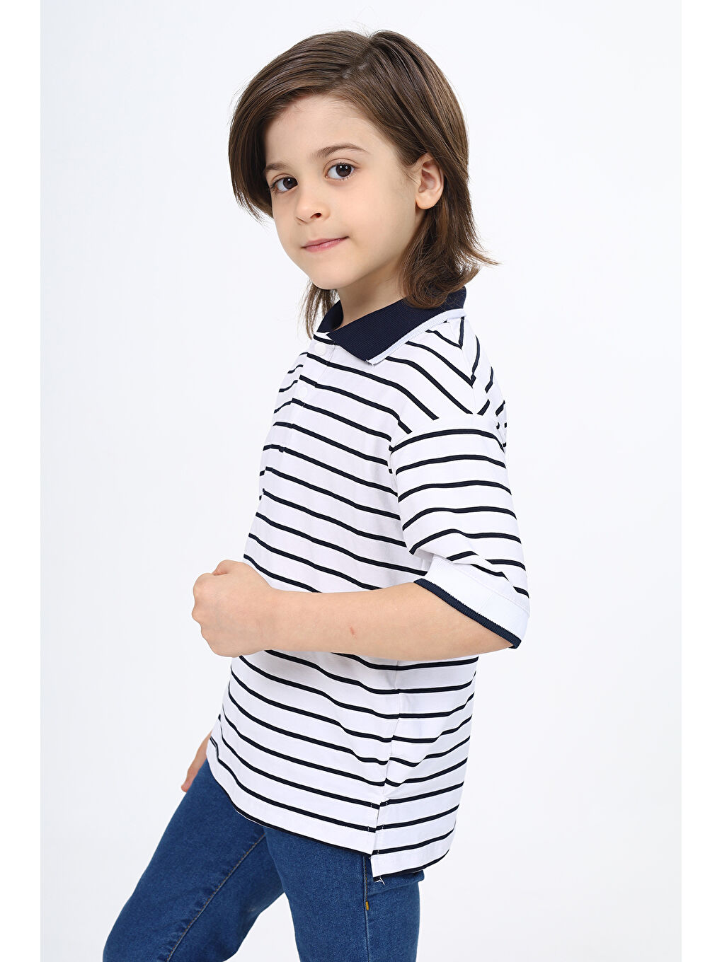 Lacivert Erkek Çocuk Çizgili Tişört-1