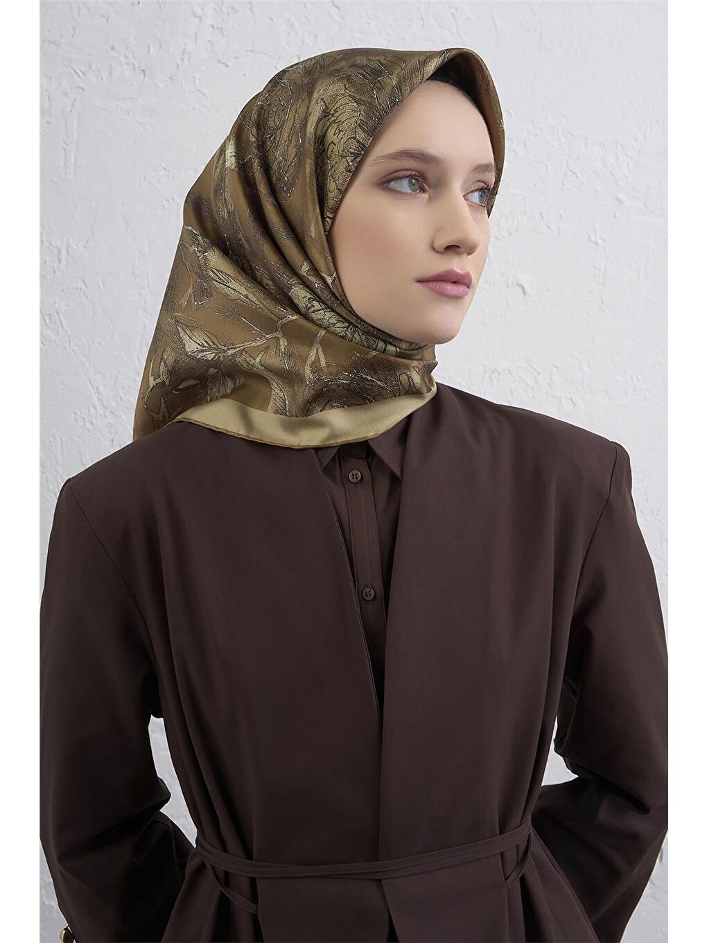 Kahverengi Saf İpek Sura Eşarp 9409D 06-1