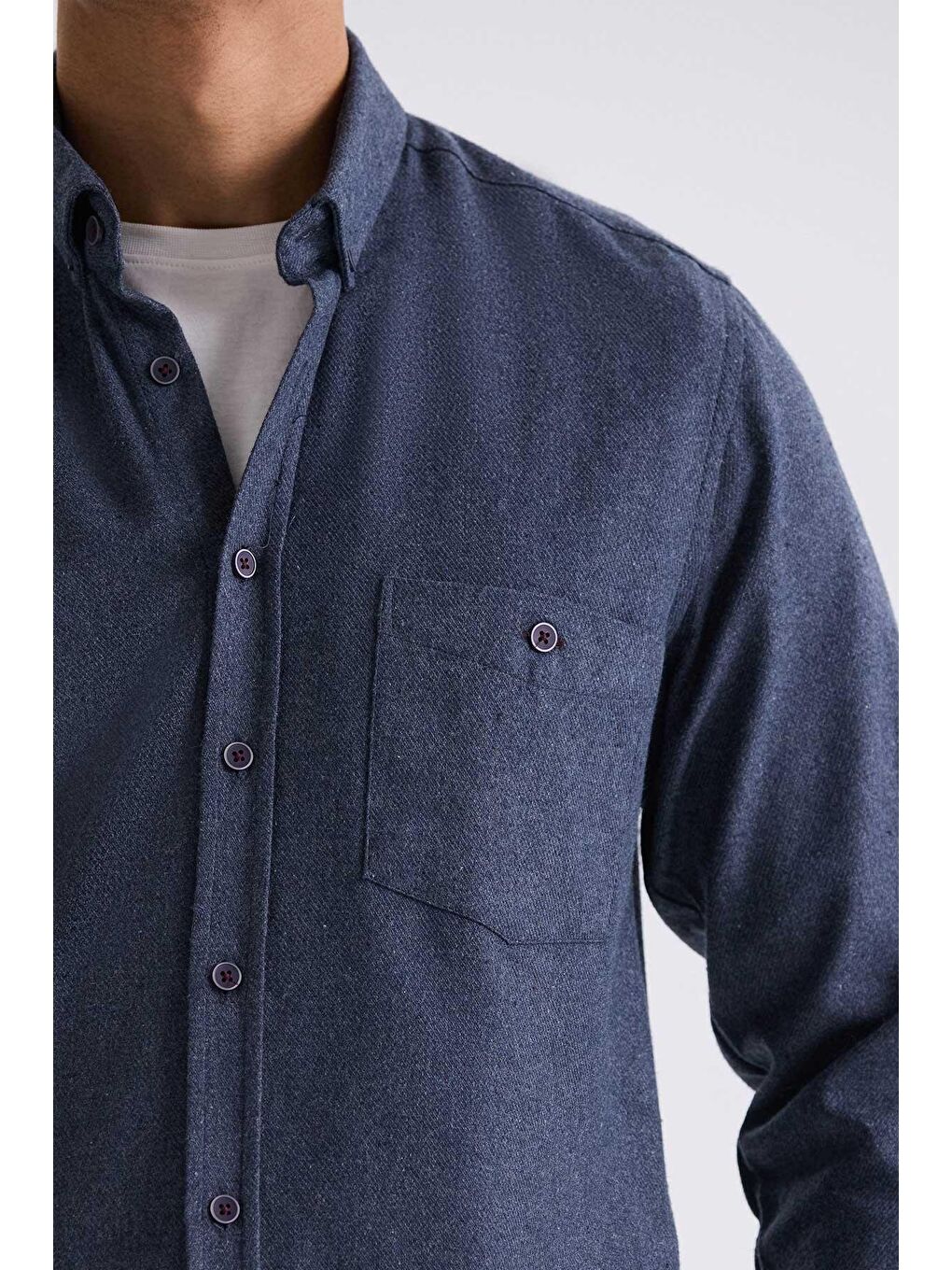 Lacivert Slim Fit Düğmeli Yaka Gömlek-2