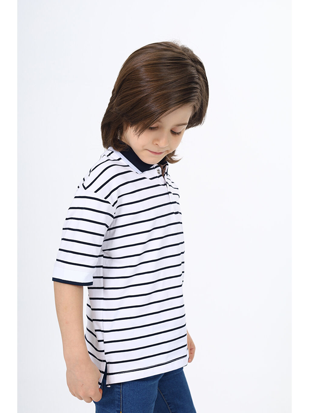 Lacivert Erkek Çocuk Çizgili Tişört-2