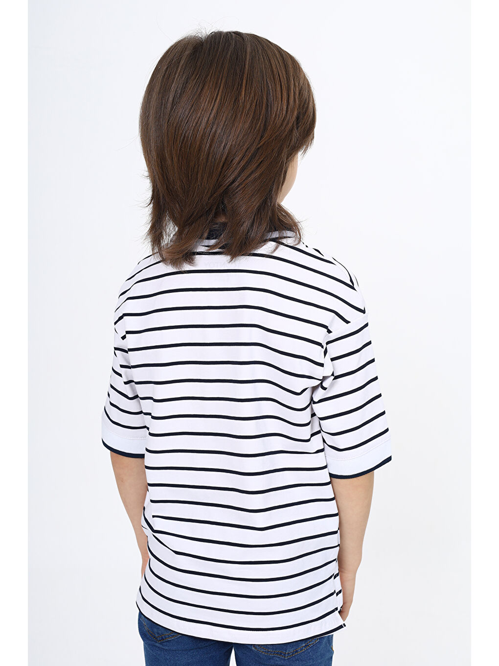 Lacivert Erkek Çocuk Çizgili Tişört-3
