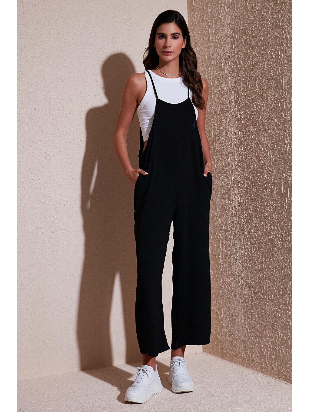 Siyah Relaxed Fit Ayarlanabilir İp Askılı Bahçıvan Tulum 66970192s4