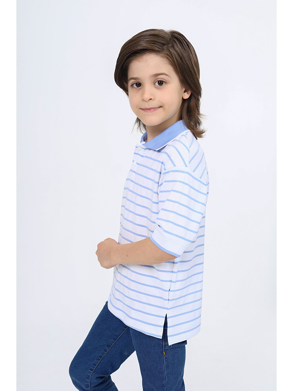 Mavi Erkek Çocuk Çizgili Tişört-1