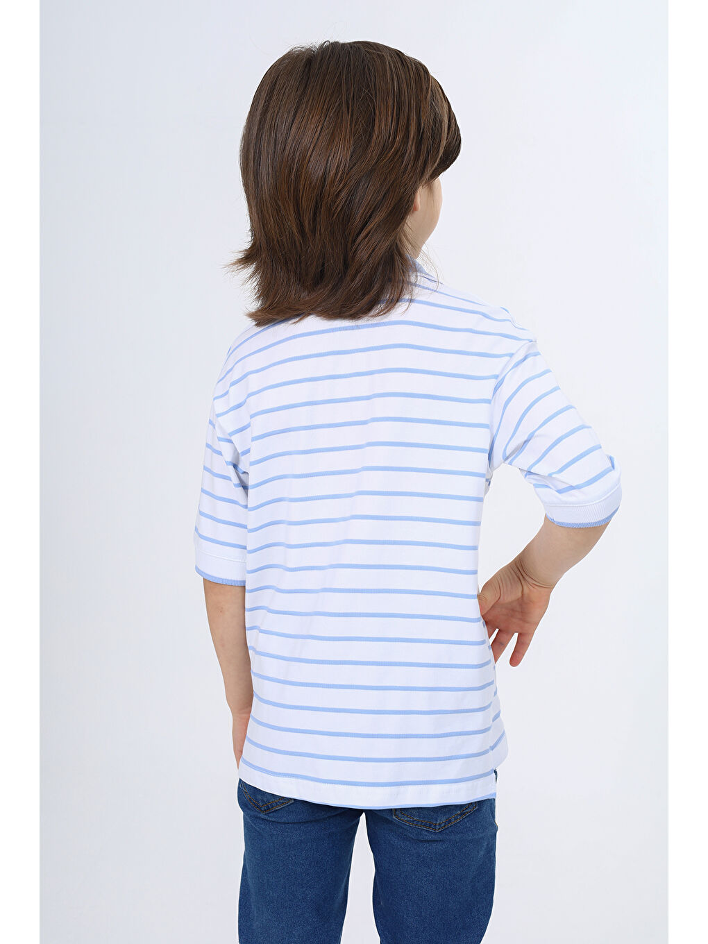 Mavi Erkek Çocuk Çizgili Tişört-2