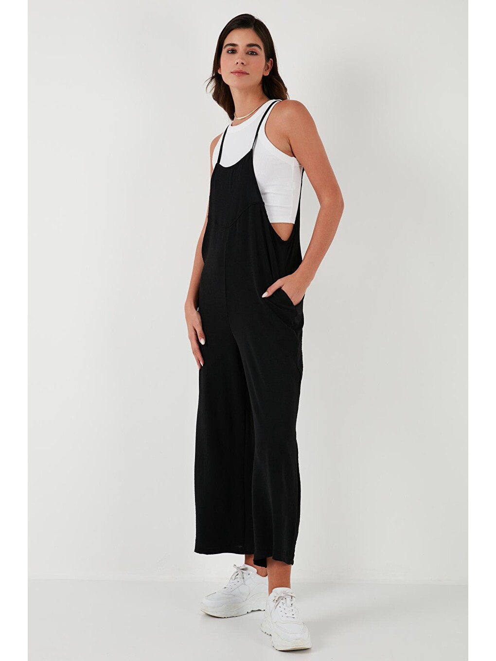 Siyah Relaxed Fit Ayarlanabilir İp Askılı Bahçıvan Tulum 66970192s4-3
