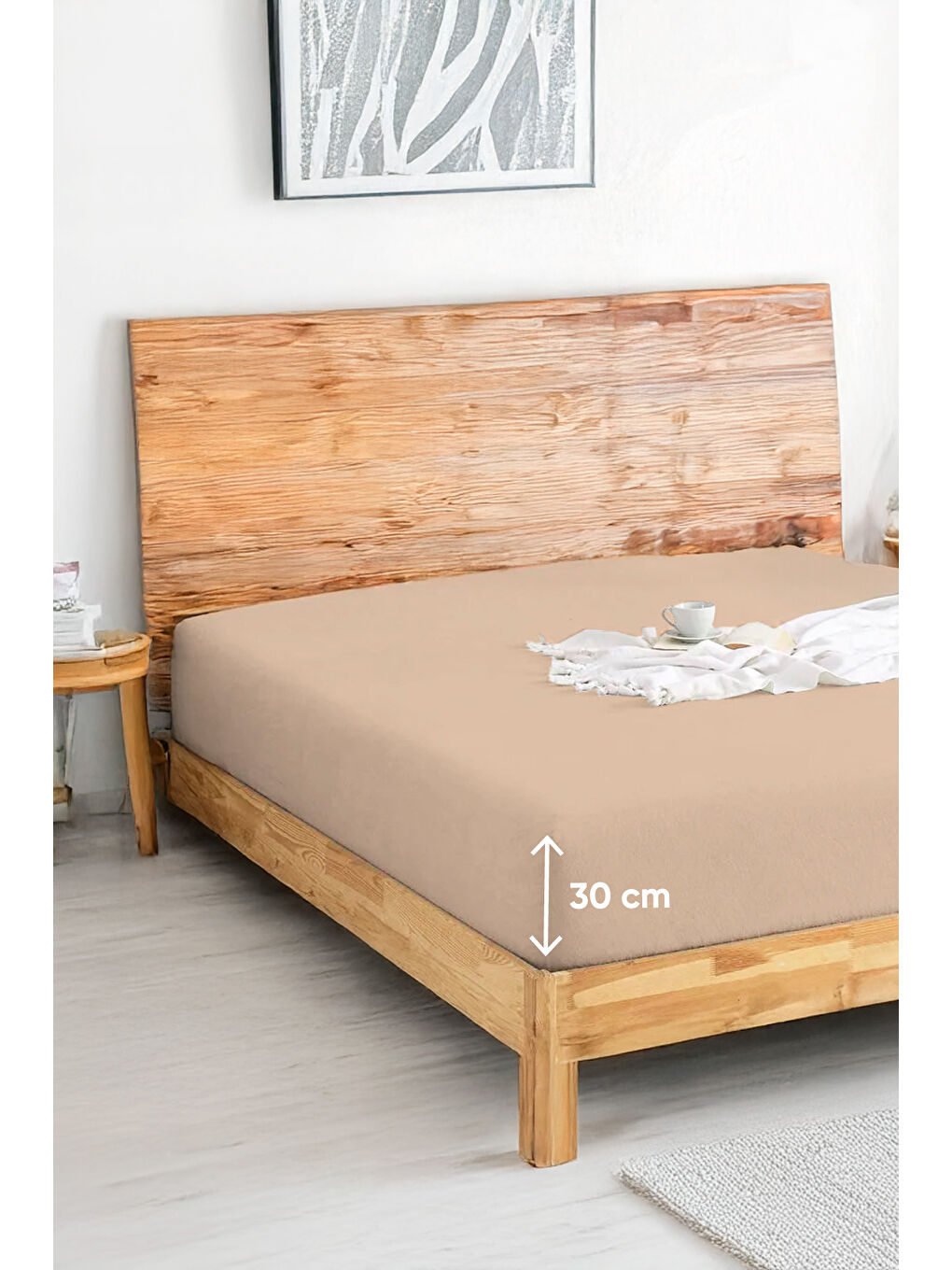 UPSTYLE Penye Lastikli Çarşaf Pamuklu Jersey Tek Kişilik 100x200cm Bej