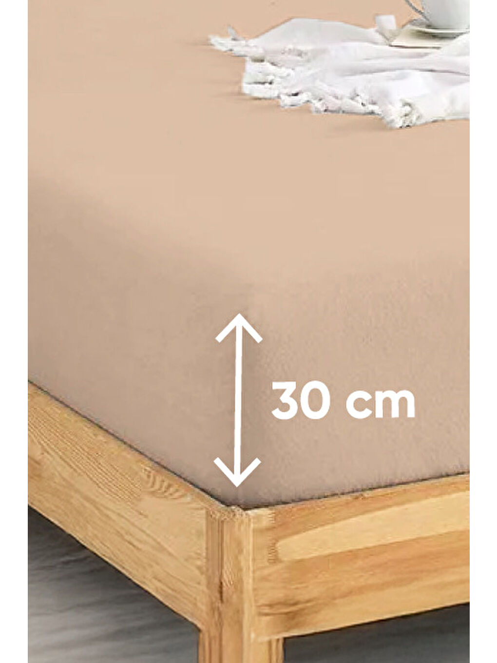 UPSTYLE Penye Lastikli Çarşaf Pamuklu Jersey Tek Kişilik 100x200cm Bej - 1