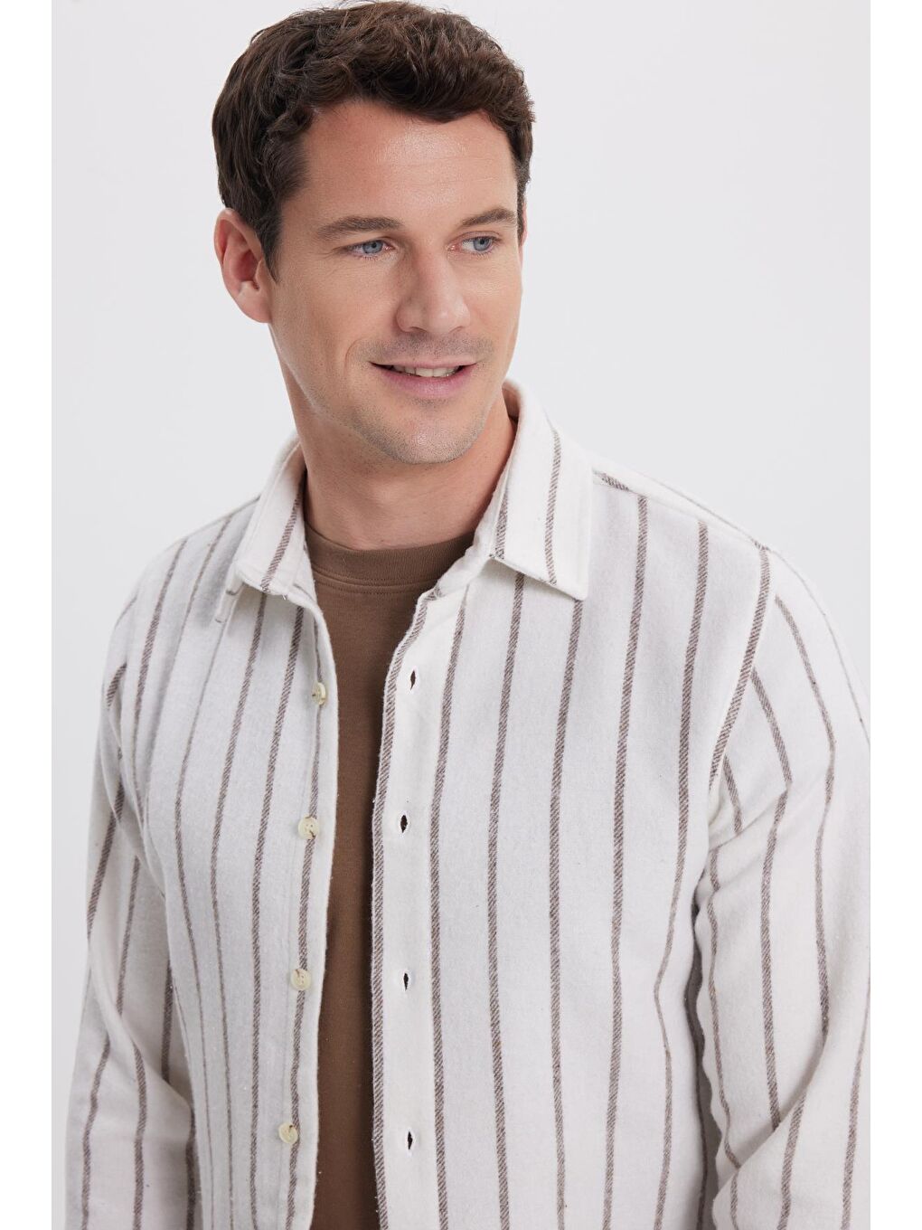 Karışık Erkek Slim Fit Dar Kesim Yaka  Düğmeli Çizgili Oduncu Gömlek-1