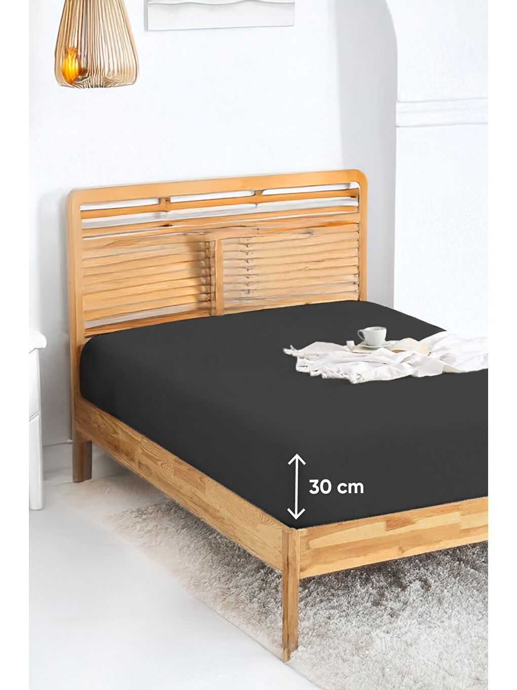 UPSTYLE Penye Lastikli Çarşaf Pamuklu Jersey Tek Kişilik 100x200cm Antrasit