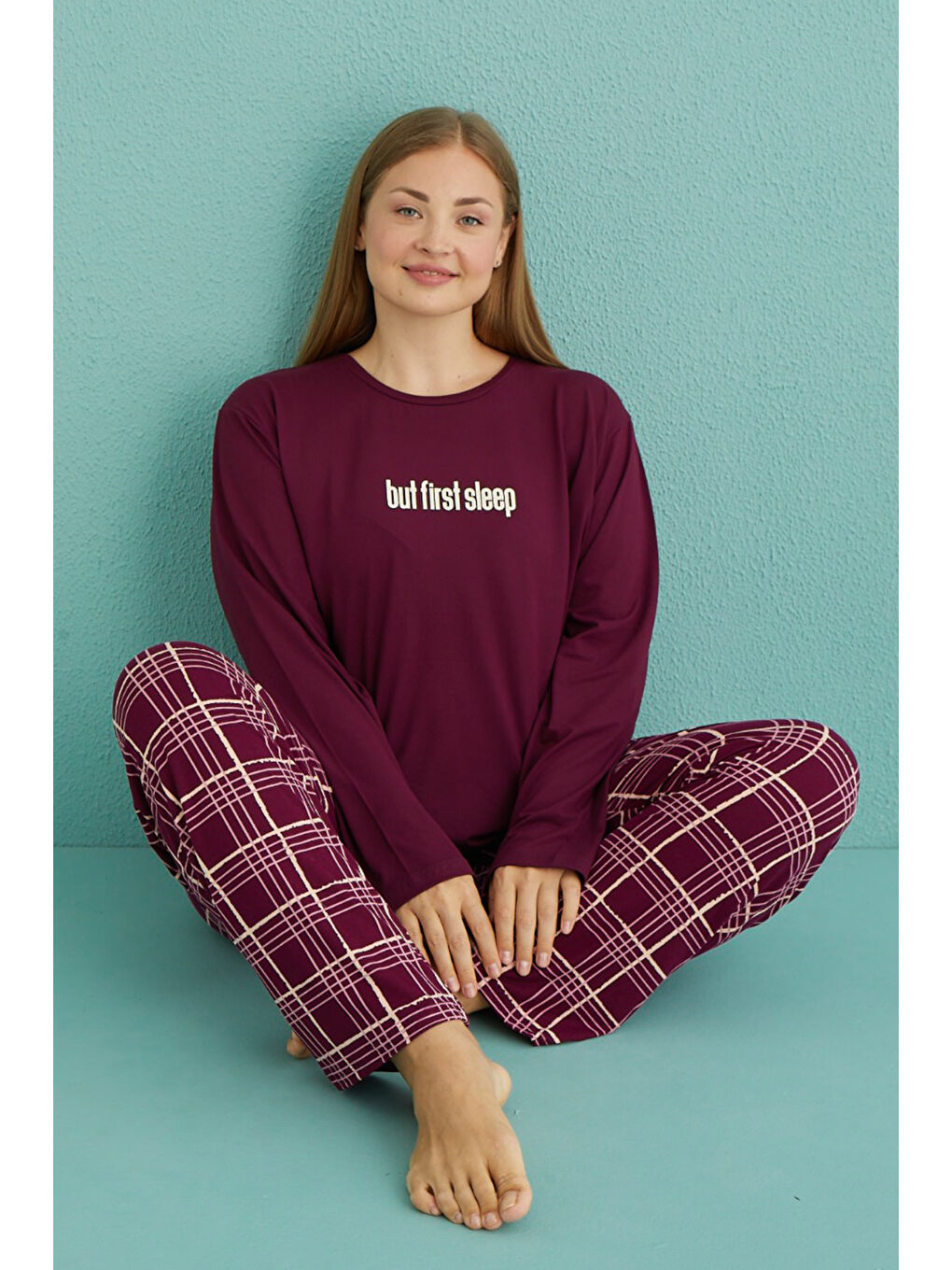 Remsa Büyük Beden Kadın Milan Kumaş  Pijama Takımı 50802-9 Mor - 2