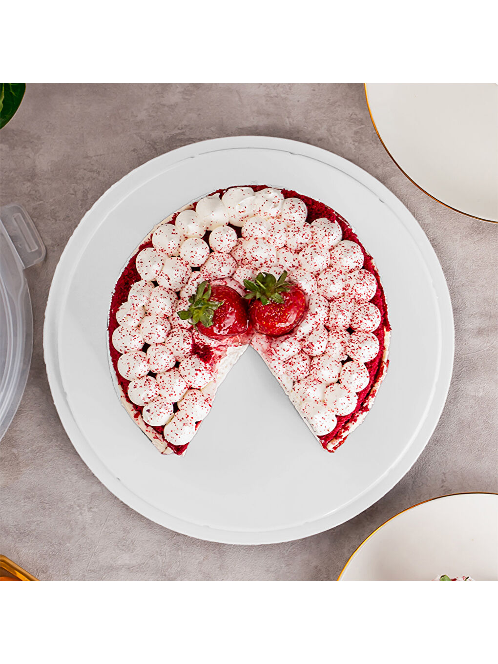 Beyaz 0013 Yuvarlak Kek Pasta Börek Saklama Kabı - Kilitli Kapaklı Taşıma Fanusu 25 cm-2