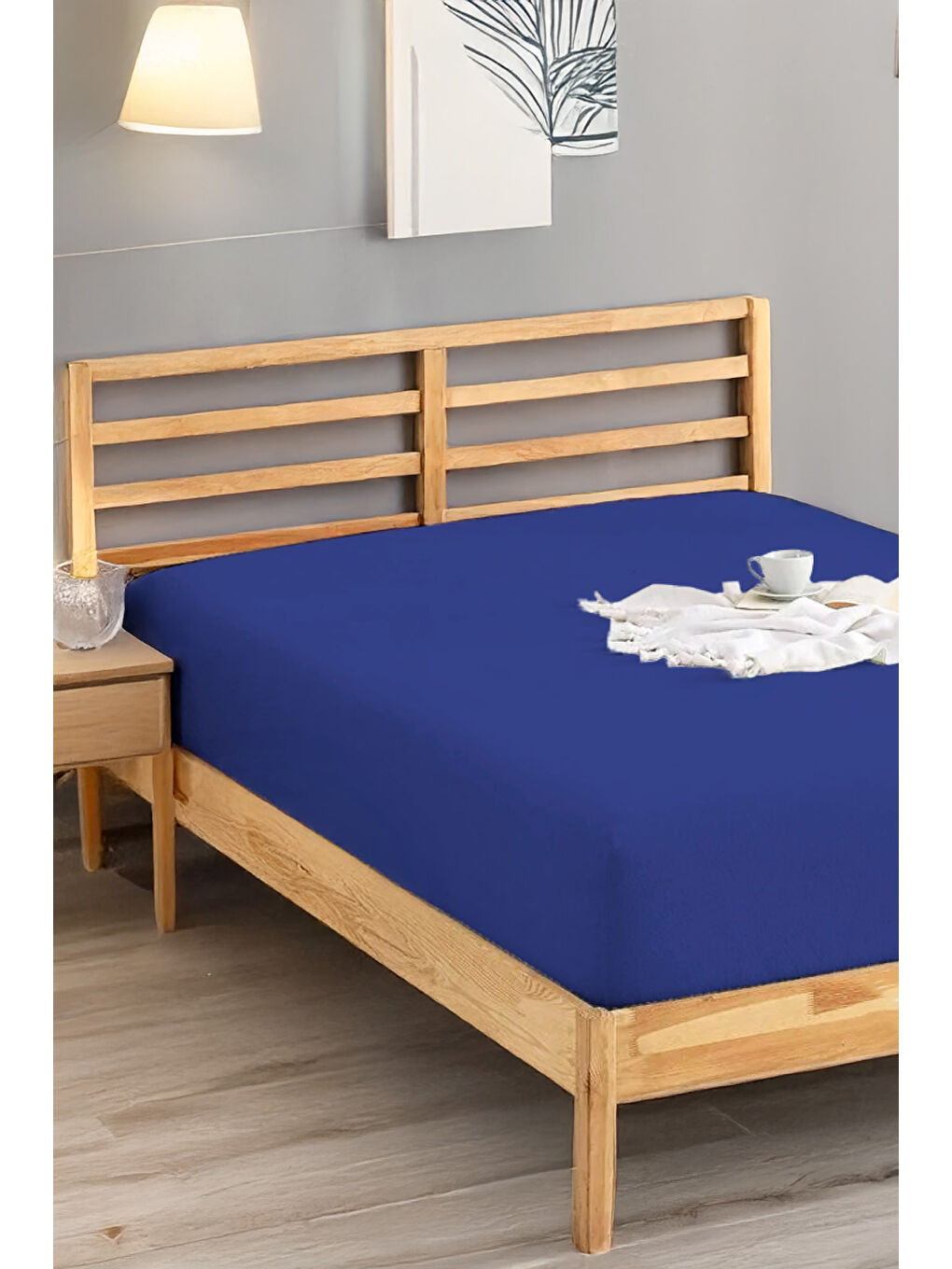UPSTYLE Penye Lastikli Çarşaf Pamuklu Jersey Süper Battal Kişilik 200x200cm Lacivert
