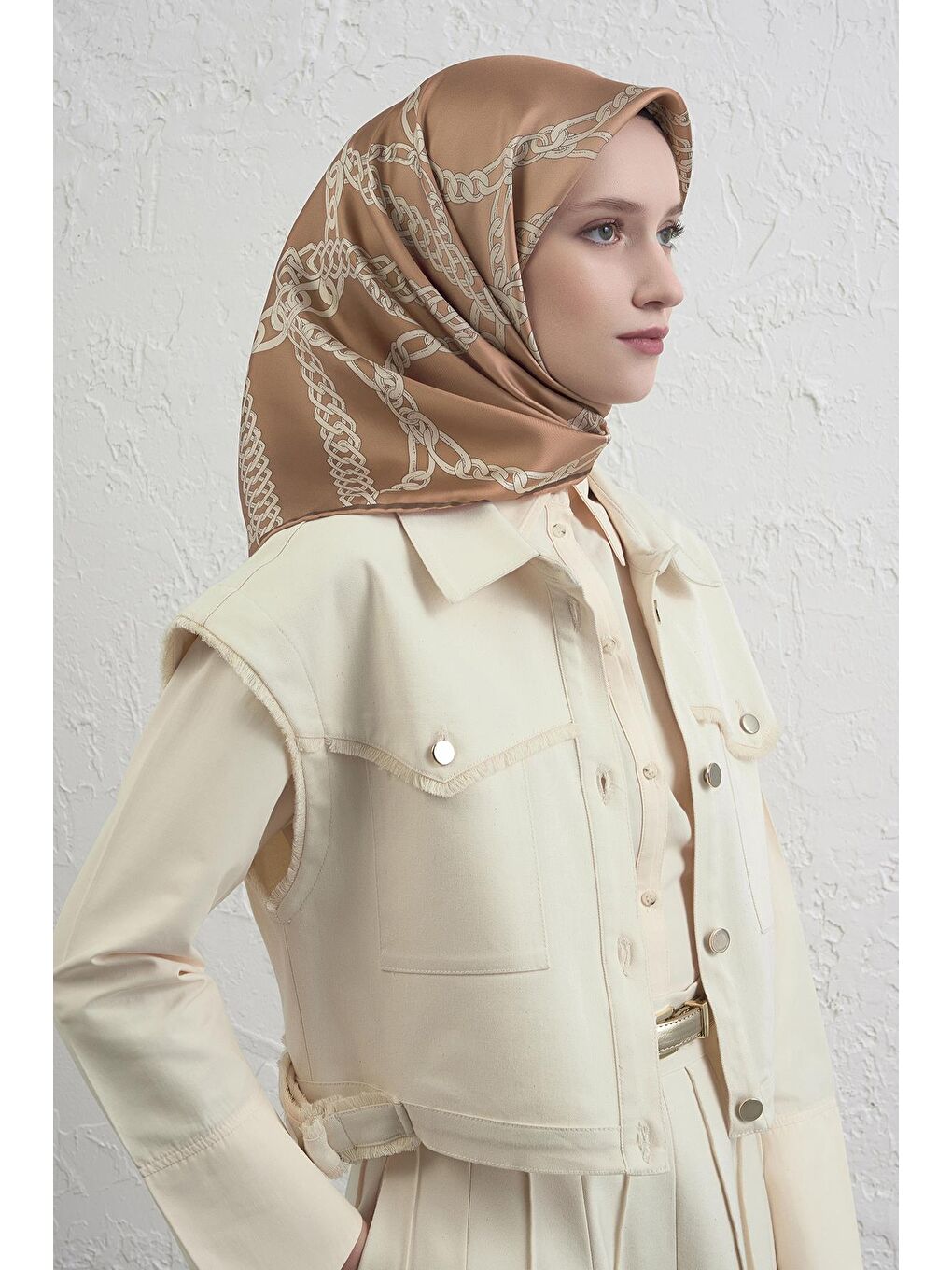 Kahverengi Saf İpek Sura Eşarp 9427D 32