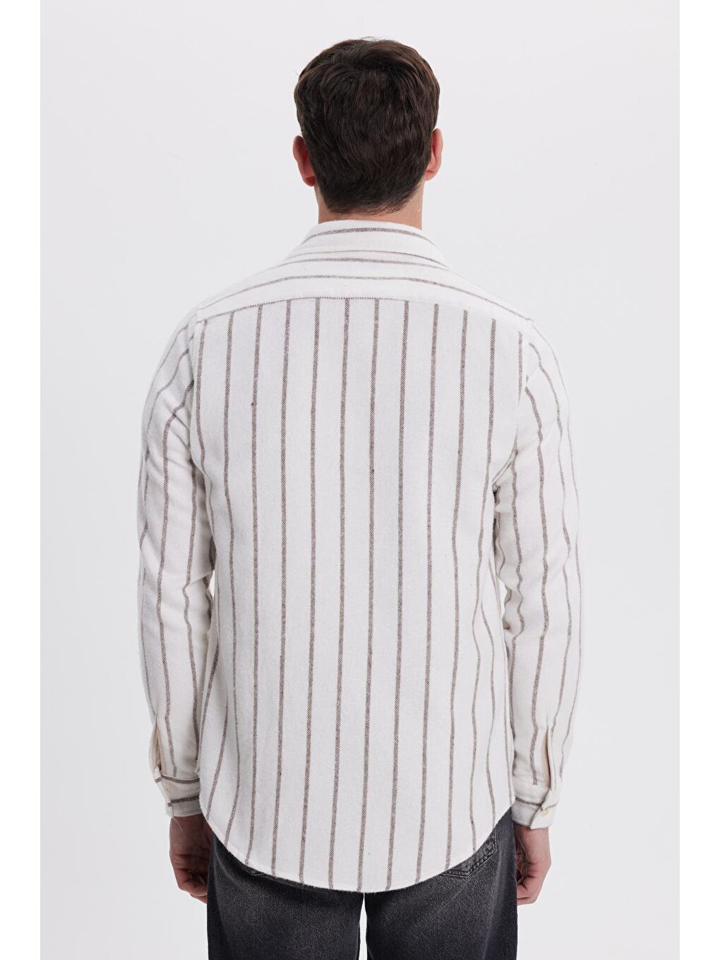 Karışık Erkek Slim Fit Dar Kesim Yaka  Düğmeli Çizgili Oduncu Gömlek-6