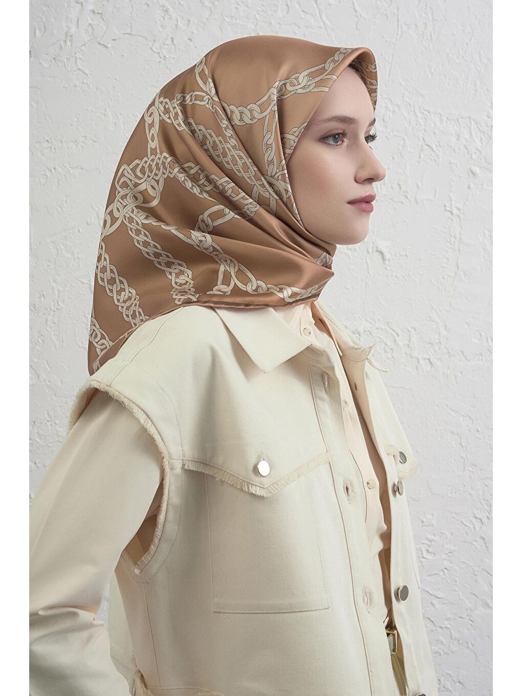 Kahverengi Saf İpek Sura Eşarp 9427D 32-1