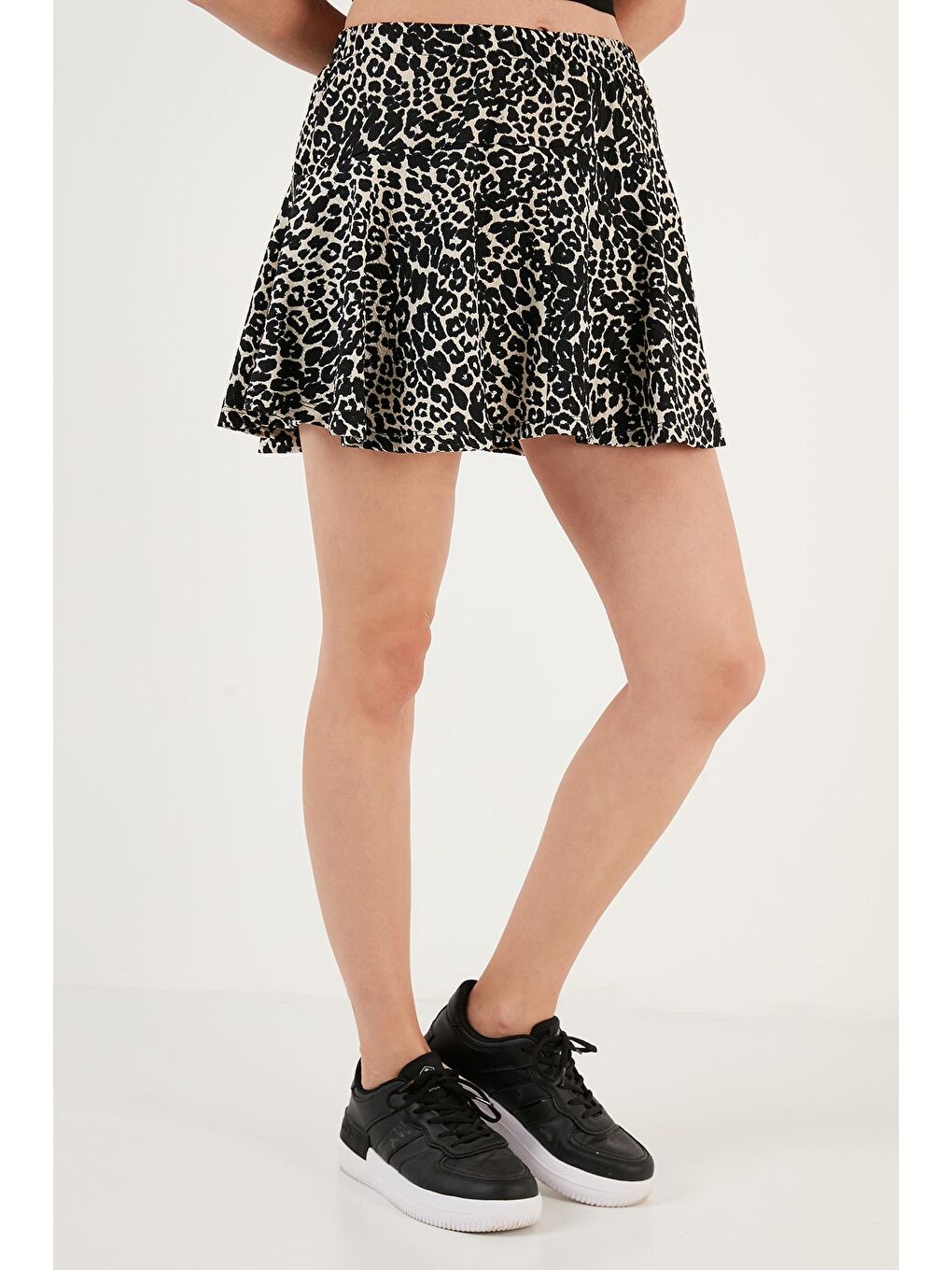 Kahverengi Desenli Beli Lastikli Mini Şort Etek 5865118-1