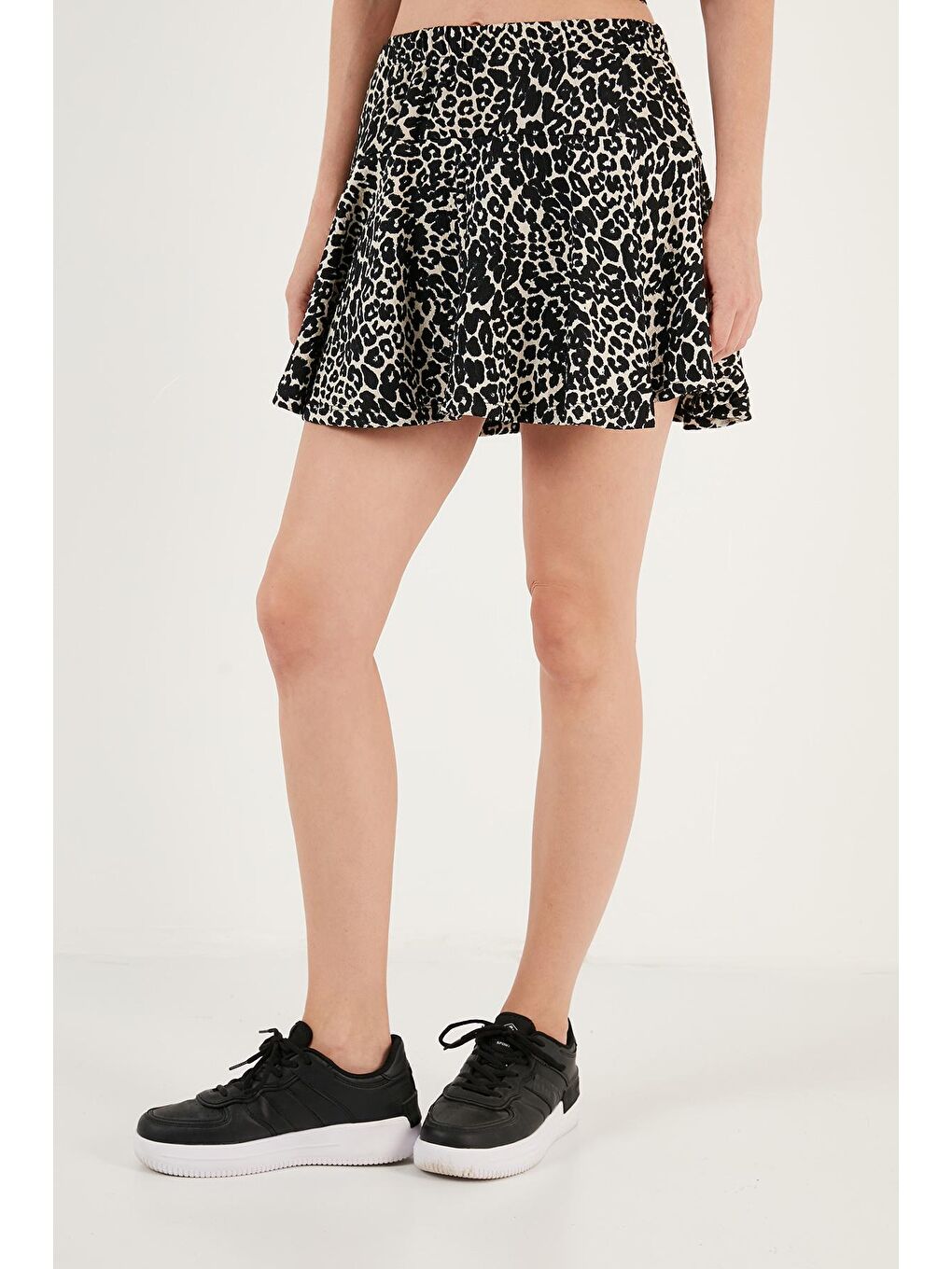 Kahverengi Desenli Beli Lastikli Mini Şort Etek 5865118-2