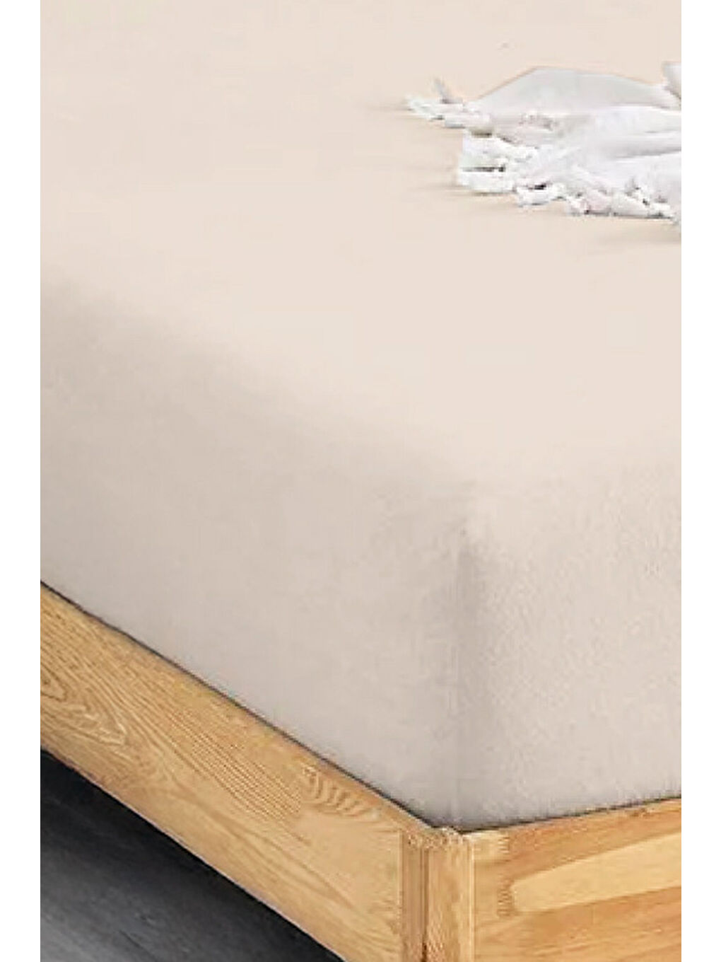 Ekru Penye Lastikli Çarşaf Pamuklu Jersey Süper Battal Kişilik 200x200cm Krem-2